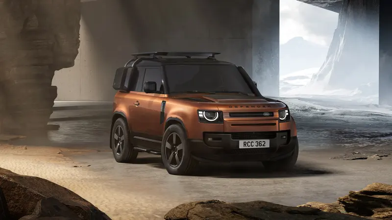 ภาพรถ Land Rover Defender ของแท้จากสื่อทางการของผู้ผลิต ใช้ประกอบการเลือกไซซ์ยางให้ตรงรุ่น