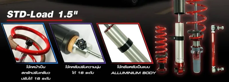 รายละเอียดโช้ค Profender FITZ ของ BMW 320d สตรัทหน้าปรับเกลียว โช้คหลังตัวถังอะลูมิเนียม และลูกหมากกันโคลง