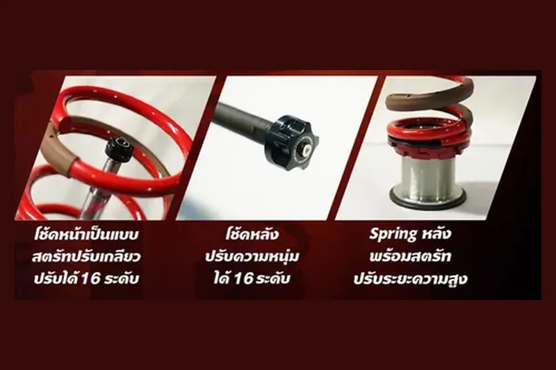 จุดปรับสามตำแหน่งของชุดโช้ค Profender DRIFT Honda HR-V สตรัทหน้า โช้คหลัง และสปริงหลัง
